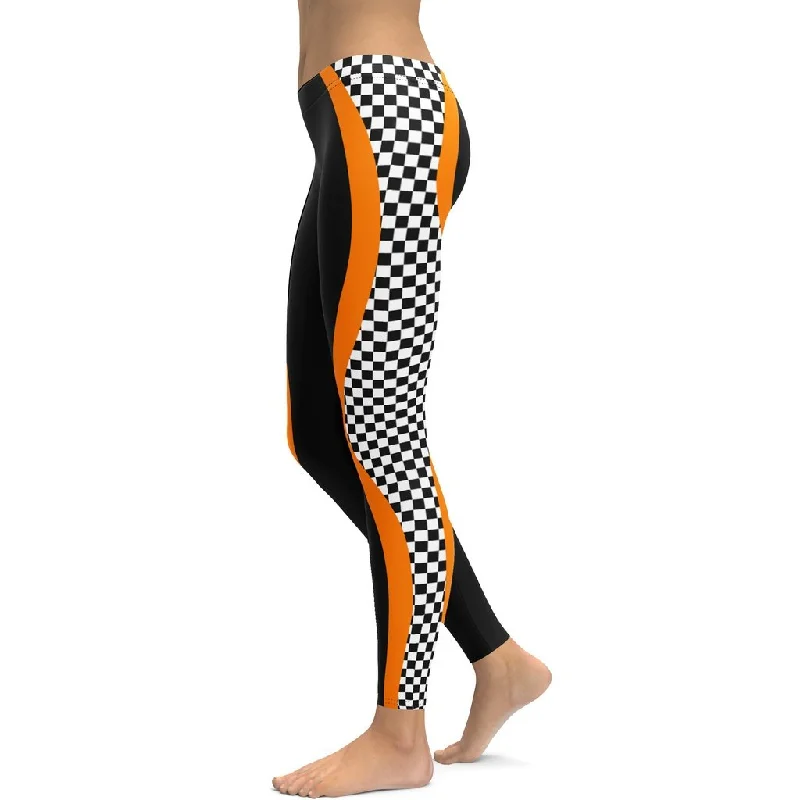 Soft Style Black and Orange Checkered Leggings
