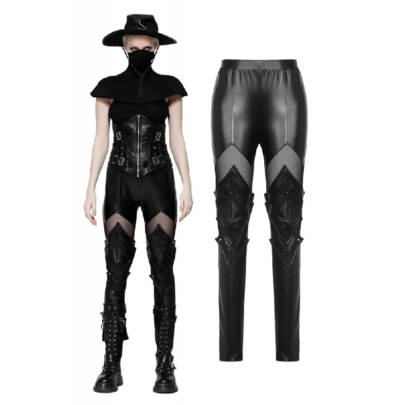 Retro Skirt Design Women's Punk Armor Webbing Leggings