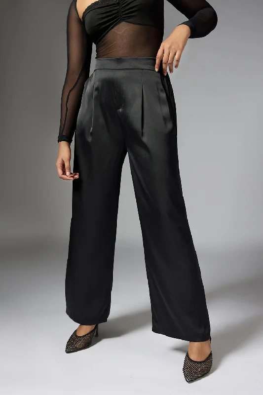 Sports Fitness Wear Shadow Black Satin Straight Korean Pants