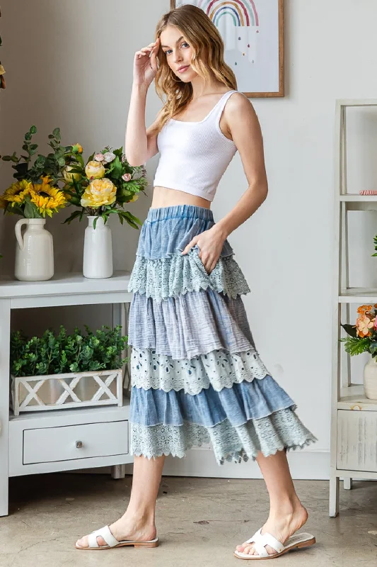 Advanced Customization Shades of Blue Washed Tiered Woven Pants