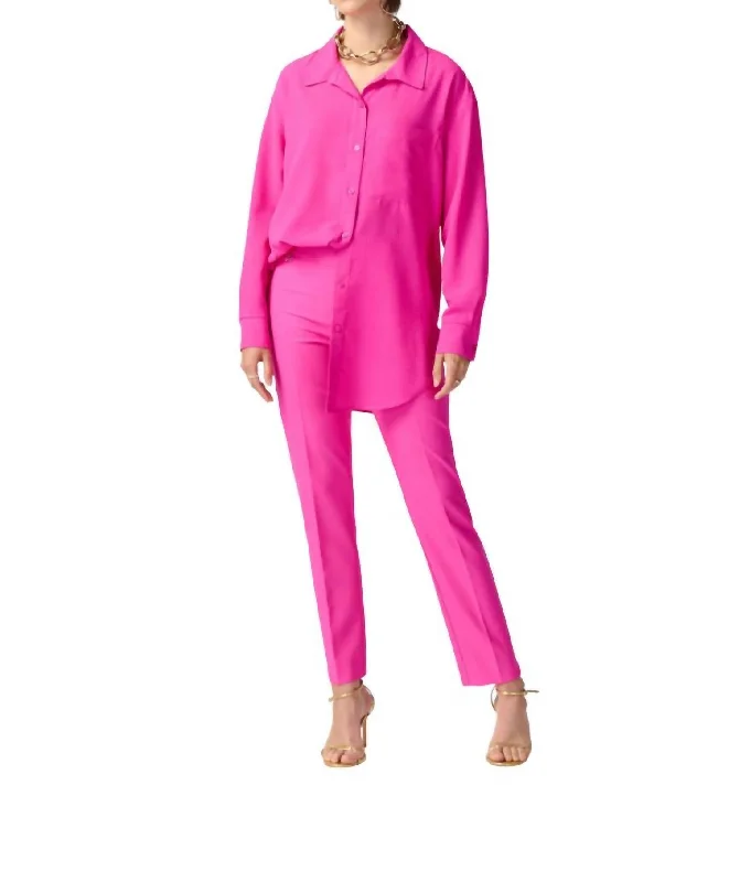 Layered Style Cropped Pleated Pant In Ultra Pink
