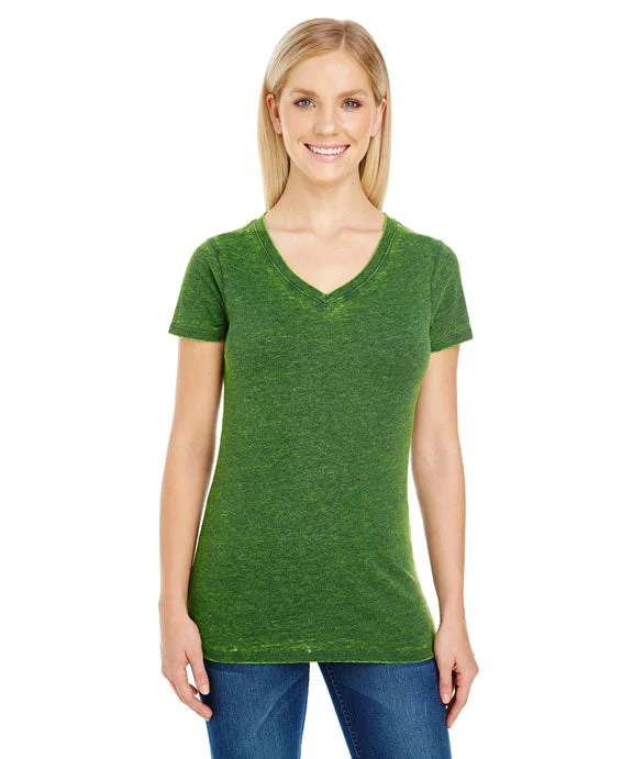 Casual Wear 215B - Threadfast Apparel Ladies Cross Dye Short Sleeve V-Neck T-Shirt | Emerald