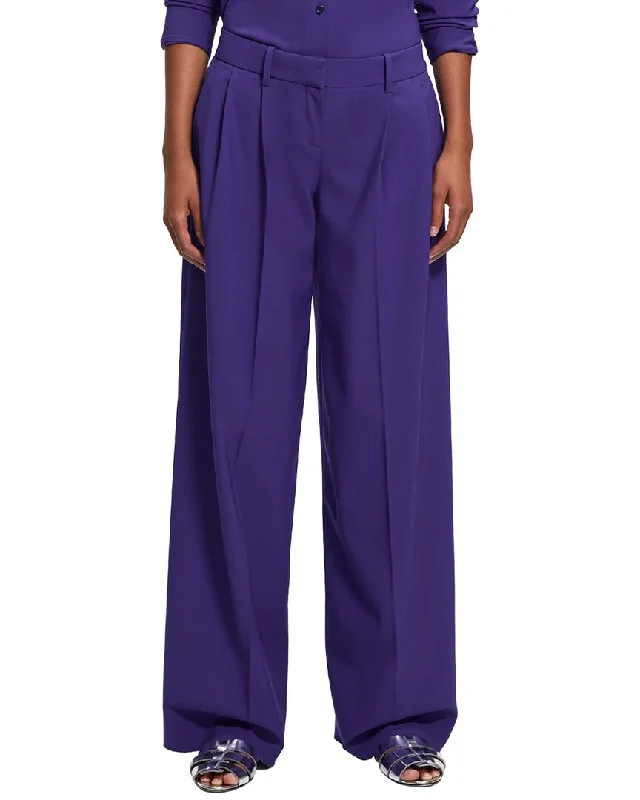 Retro Literary Style Theory   Low Rise Pleated Wool-Blend Pant
