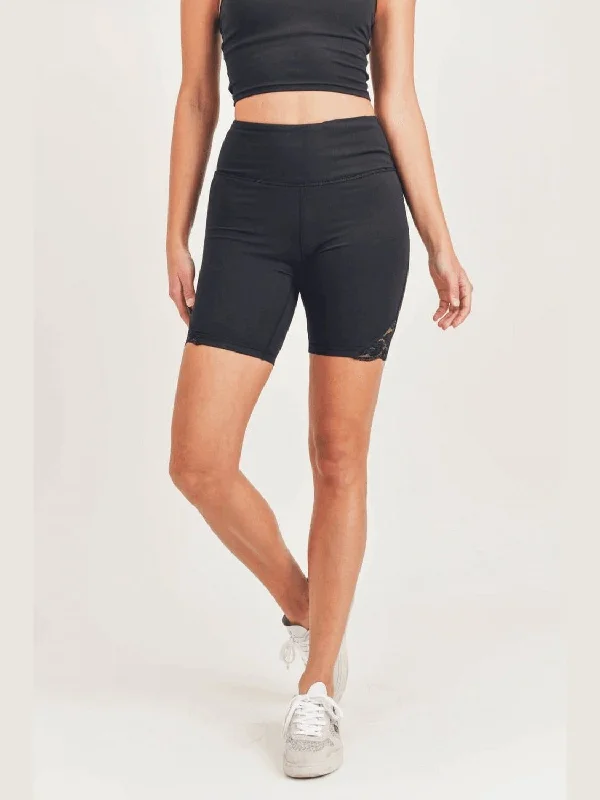 Retro Fashion Mono B Lace Accent Highwaist Biker Shorts
