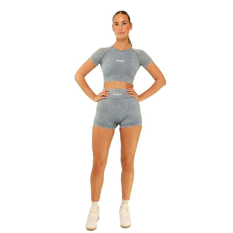 Luxury Customization AKER Acid wash Shorts - Sky blue
