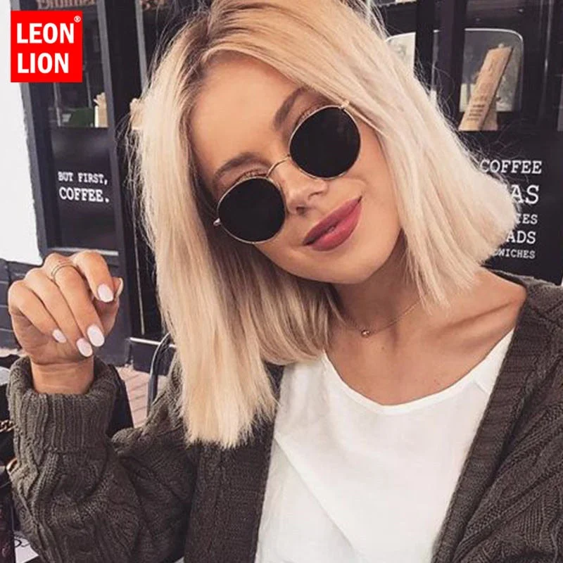 Fashionable Prints LeonLion 2019 Classic Small Frame Round Sunglasses Women/Men Brand Designer Alloy Mirror Sun Glasses Vintage Modis Oculos