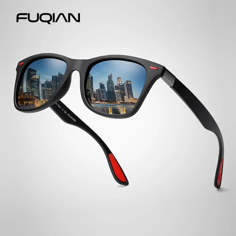 Retro Design FUQIAN Hot Sale Polarized Sunglasses Men Women Classic Square Plastic Driving Sun Glasses Male Fashion Black Shades UV400