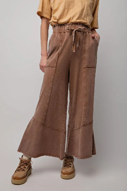 Independent design Chocolate Mineral Washed Terry Knit Wide Leg Pants