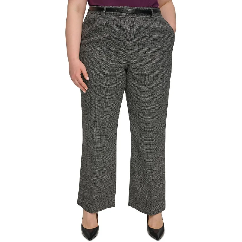 High-end atmosphere Calvin Klein Womens Plus Plaid  Trouser Pants