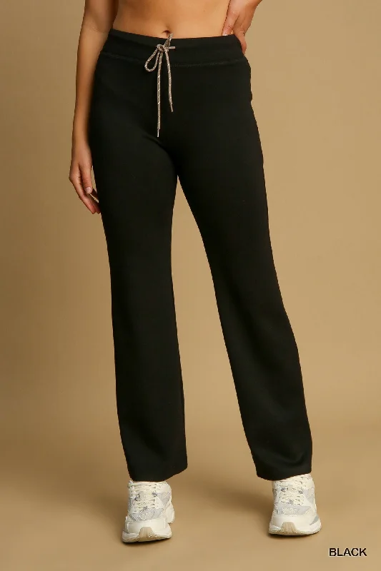 Street Vertical And Horizontal Design Black Neo Knit Pull On High Waist Pants