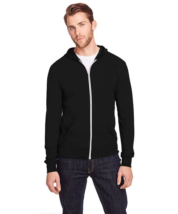 Lounge Wear 302Z - Threadfast Apparel Unisex Triblend Full-Zip Light Hoodie | Solid Black