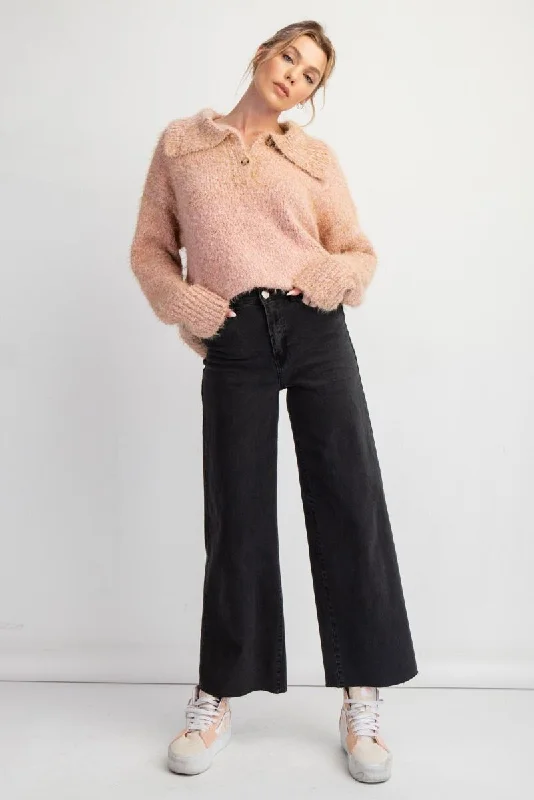 Relaxed Dresses Black Soft Stretch Twill High Waisted Pants