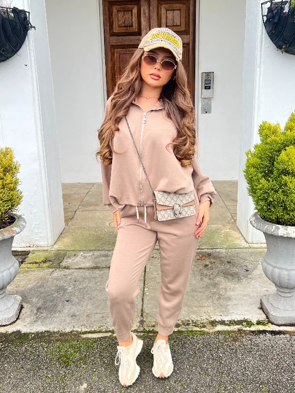Sweet Style Taupe Balloon Detail Waist Hooded Jacket