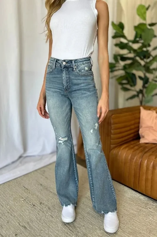 Free and comfortable Judy Blue Full Size Medium Rise Tummy Control Destroy Flare