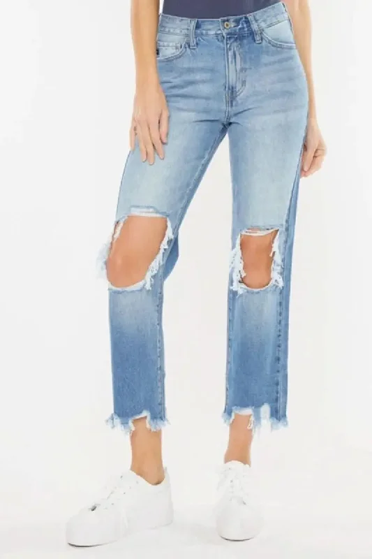 All-Day Wear Kancan High Waist Chewed Up Straight Mom Jeans
