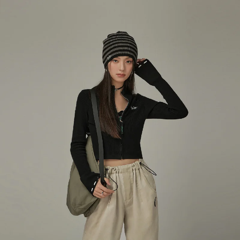 Windbreaker fashion Slim Zip-Up Knit Cardigan
