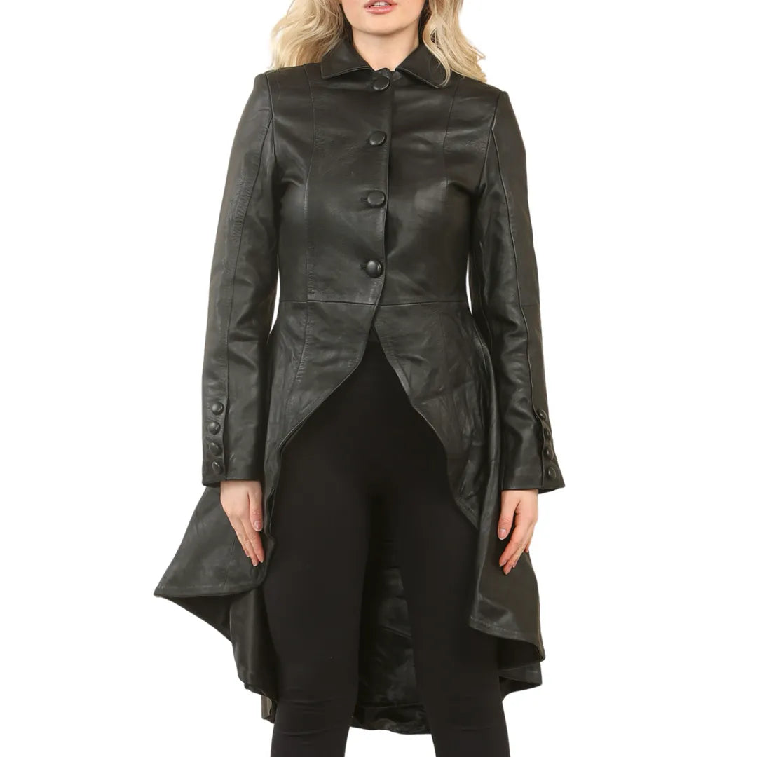 Trendy Items Women's Gothic Full Length Victorian Leather Coat