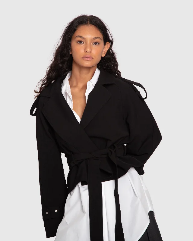 High Street Design Fast Car Cropped Trench - Black