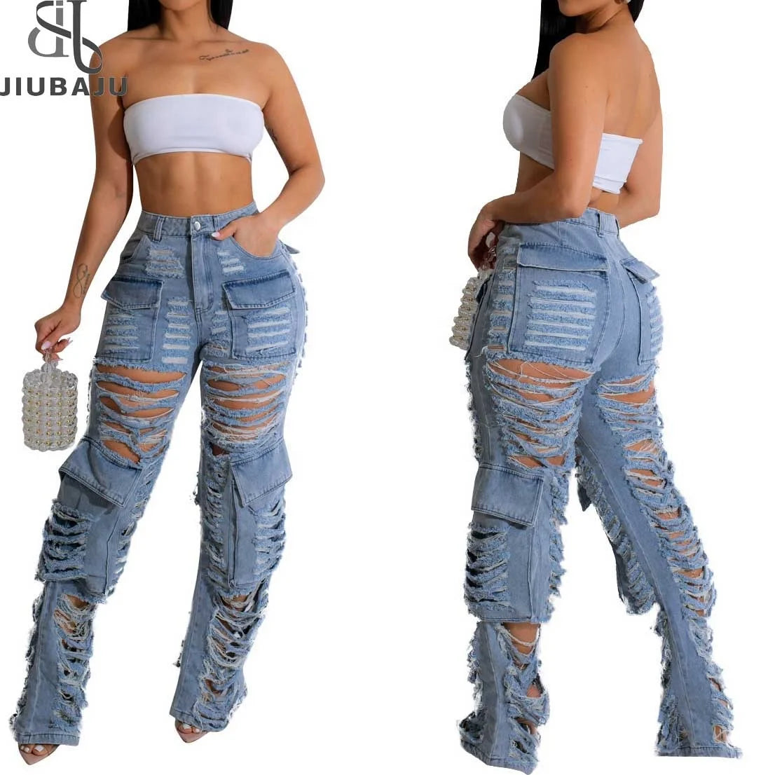 Romantic And Sweet Extreme Ripped Cargo Jean Bold & Edgy