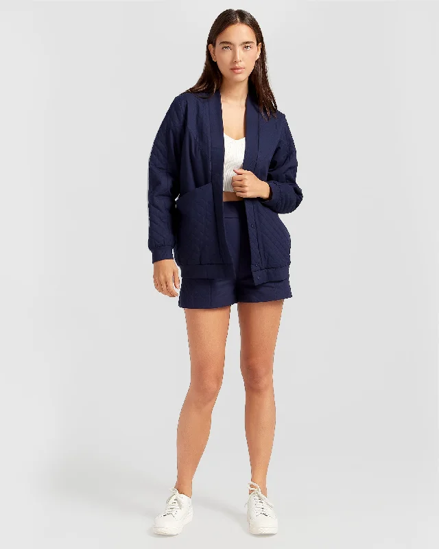 Thin Design Over It Quilted Bomber - Navy