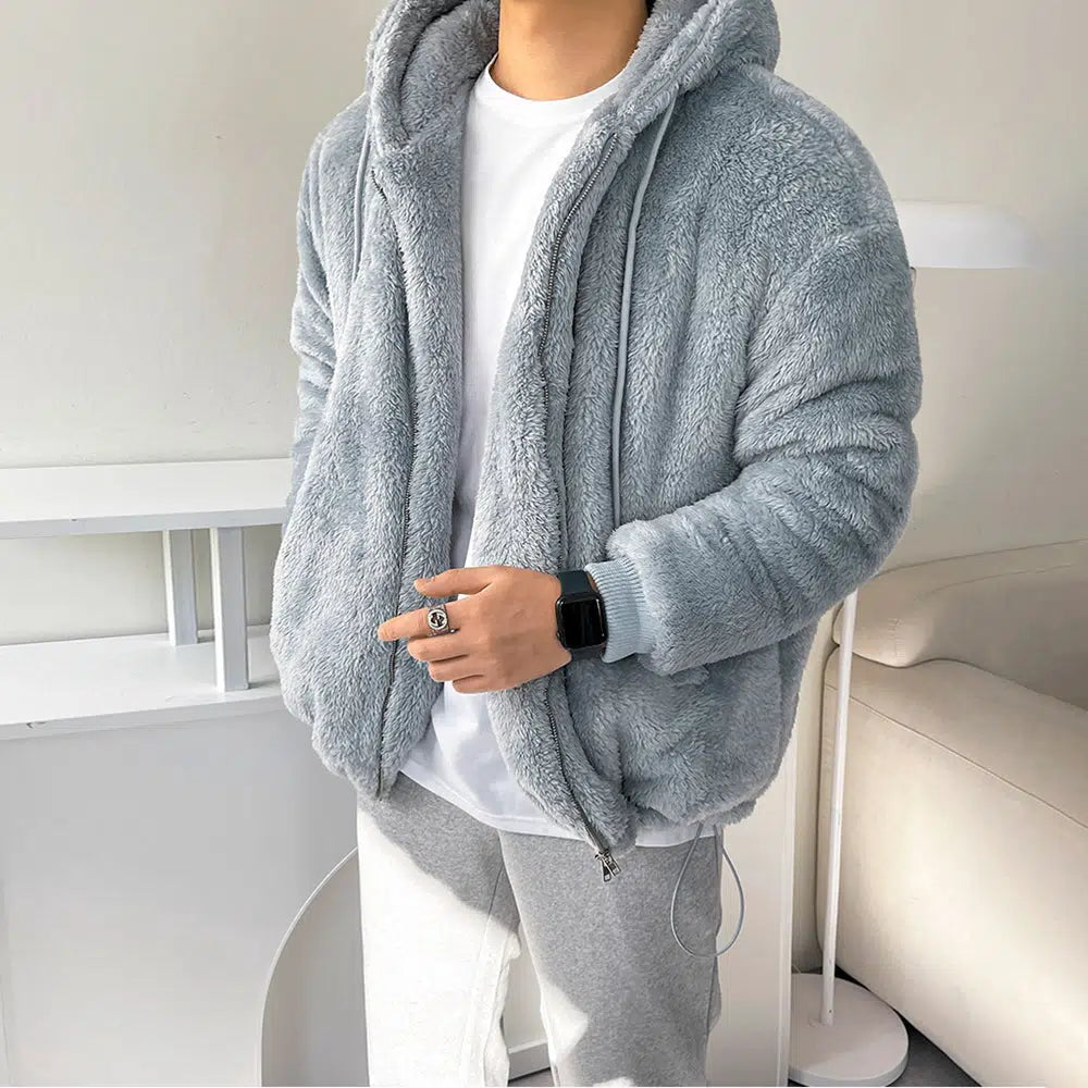 High Street Style Furry Hooded Sweatshirt Jacket