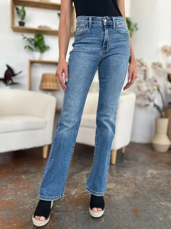 Retro Woolen Jacket Judy Blue Full Size Mid-Rise Waist Straight Jeans