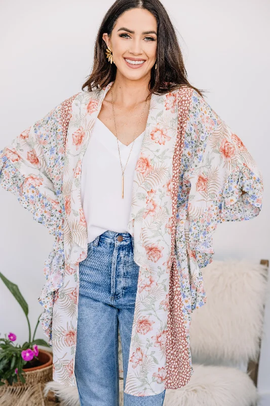 Multi-functional style Wherever You Go White Mixed Print Kimono
