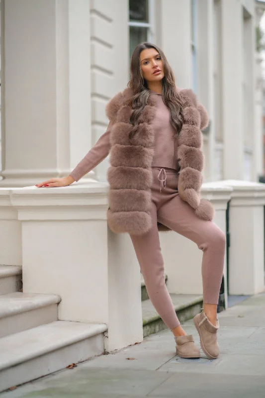 Simple And Comfortable Taupe Premium Faux Fur Longline Gilet