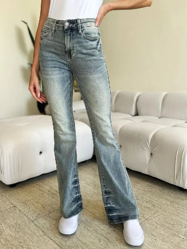 Sports Zipper Style Judy Blue Full Size Mid Rise Flare Jeans