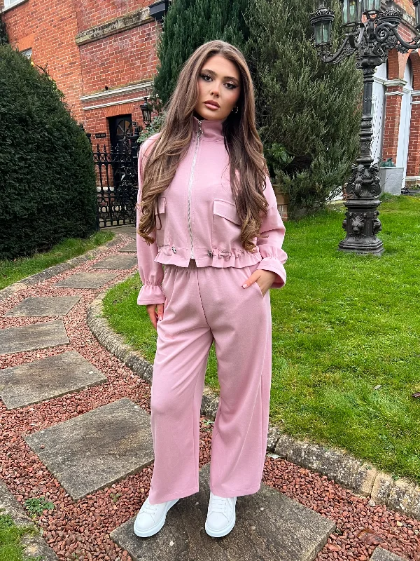 Perfect Tailoring Pink Zip Up Frill Hem Jacket