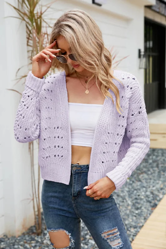 Easygoing Fashion Open Front Cuffed Cropped Cardigan