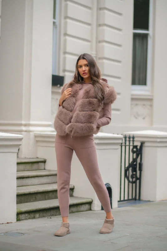 Casual Style Taupe Premium Faux Fur Gilet