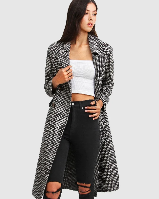 Elegant Design Save My Love Wool Coat - Black & White Check