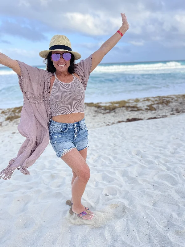 Versatile Wear Don't Call Me Out Women's Boho Short Sleeve Crochet Kimono