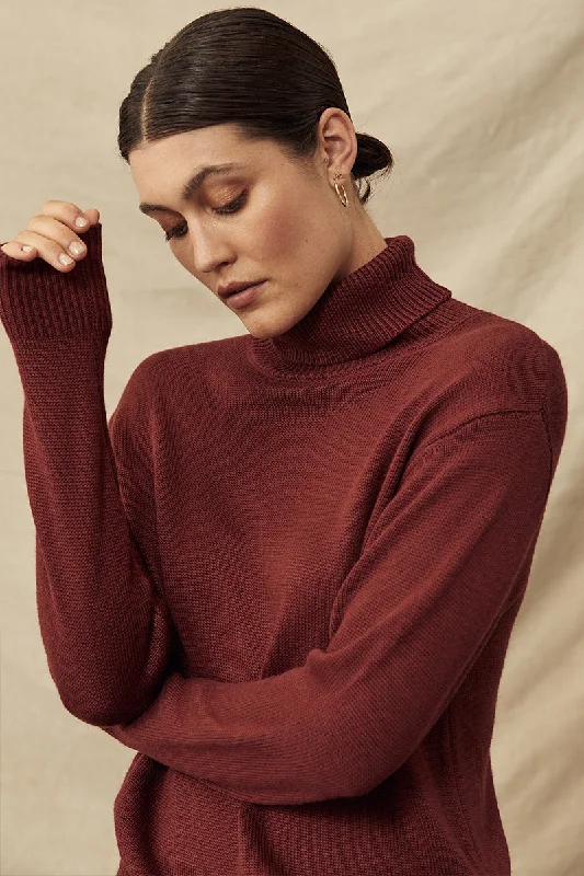 Classic Retro Turtleneck Knit - Burnt Brick
