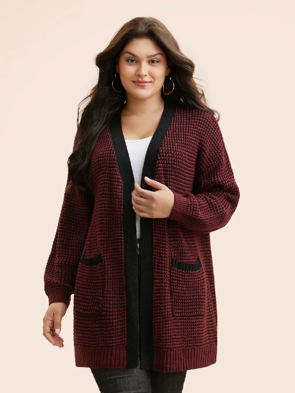 Breezy Style Contrast Textured Drop Shoulder Sleeve Cardigan