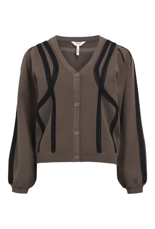 Elegant and noble Object - Objulla Knit L/S Re Cardigan 134 - 4568613 Morel Black