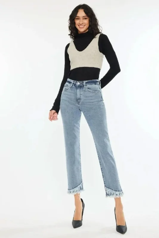 Comfortable and simple Kancan Raw Hem High Rise Straight Jeans