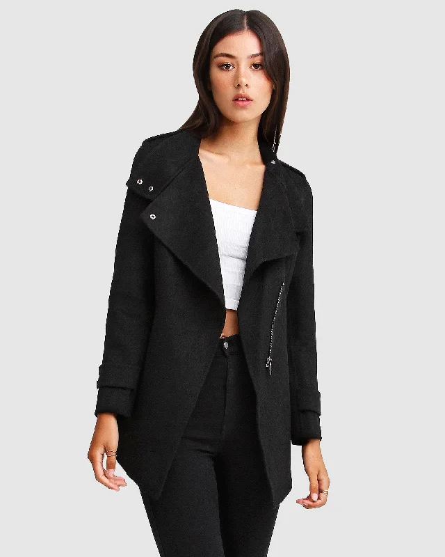 Sports Design NEW FIT Bad Girl Wool Blend Moto Coat - Black