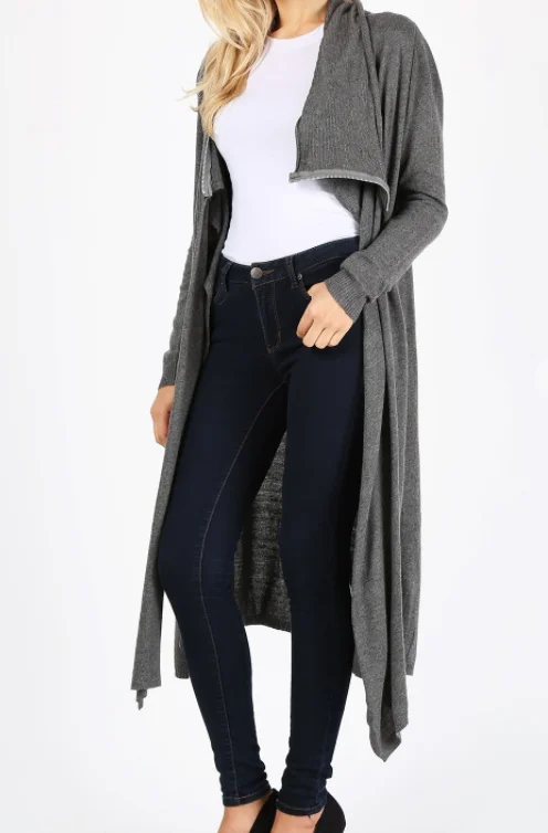 Hooded design Asymmetrical Knit Long Body Cardigan