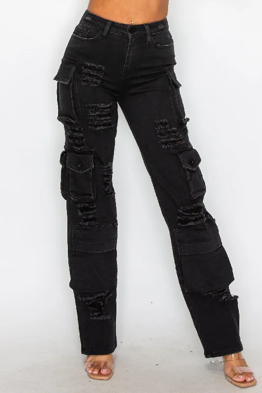 Elegant And Lazy Vintage Ripped Cargo Jeans