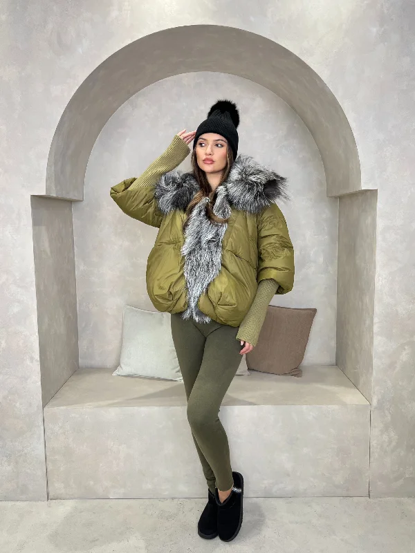 Classic Series Khaki Luxury Fur Trim Jacket