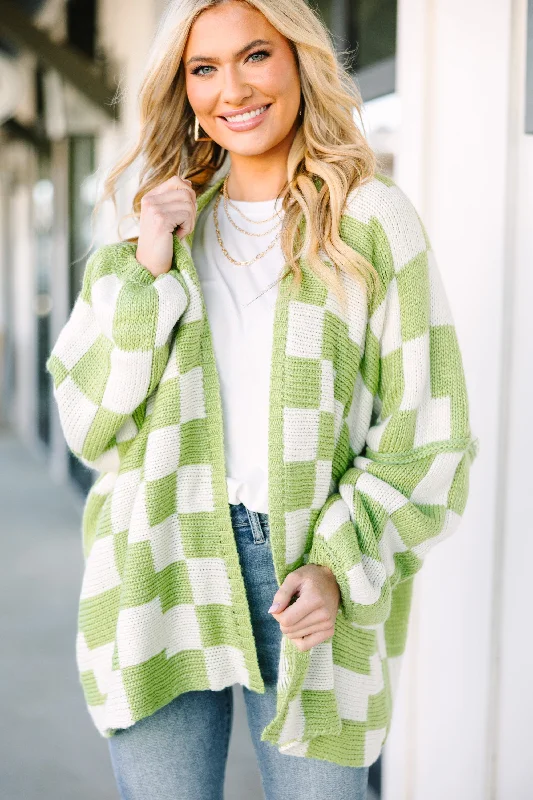 Boutique style That's Life Sage Green Checkered Cardigan