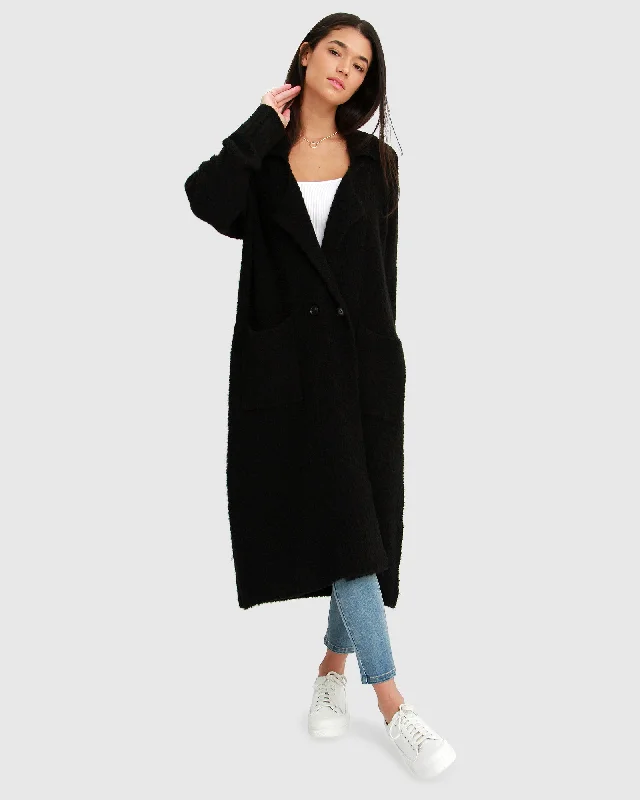 Classic Born To Run Sustainable Sweater Coat - Black