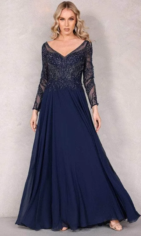Quality Tailoring Terani Couture 1921M0494 - Long Sleeve V-Neck Long Dress