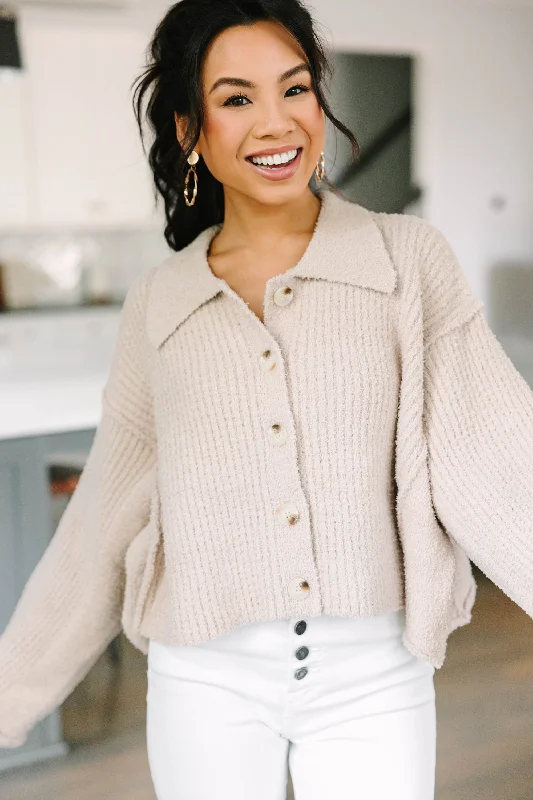 Breathable Style Better Than You Know Almond White Fuzzy Cardigan