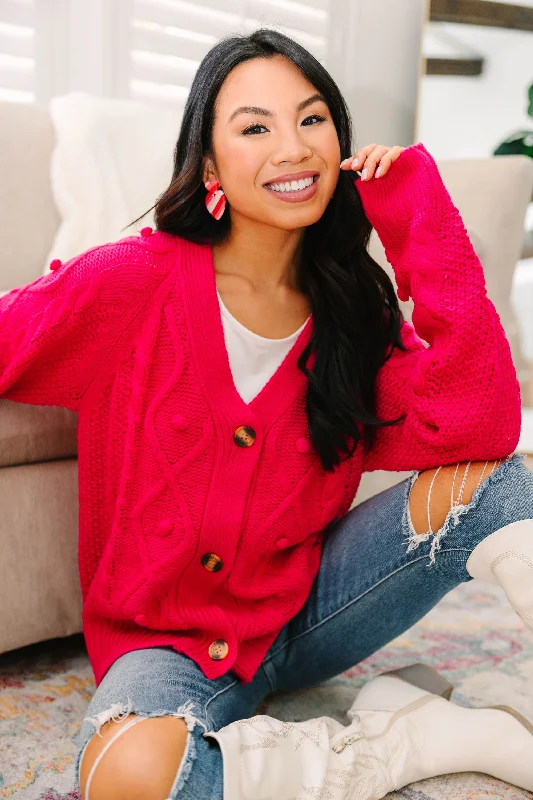Sports Fitness Style Coming Back To You Hot Pink Cable Knit Cardigan