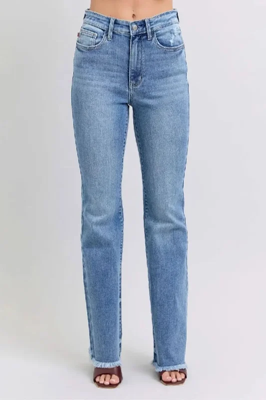 Leisure And Entertainment Judy Blue Full Size Raw Hem High Rise Bootcut Jeans