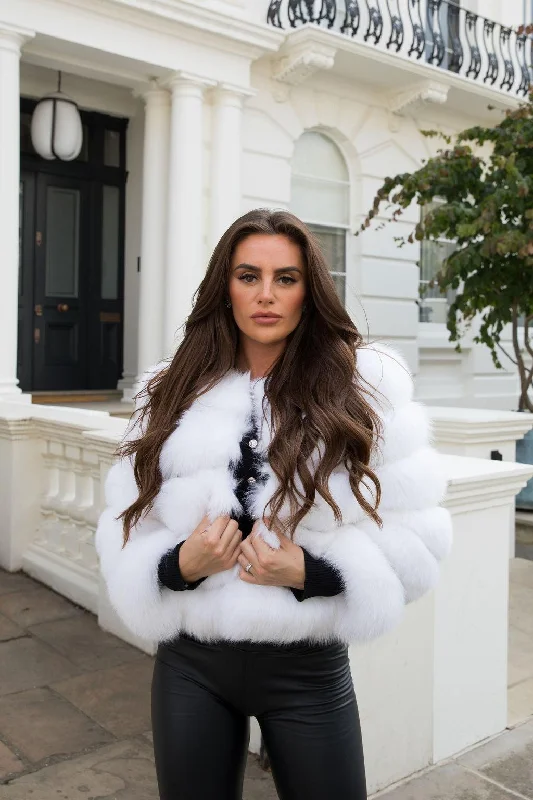 Avant-garde Design Pure White Luxury Fur 5 Row Cropped Sleeve Jacket