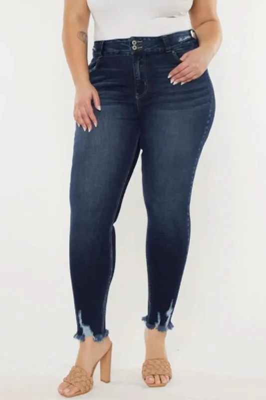 Retro Dress Kancan Full Size Cat's Whiskers Raw Hem High Waist Jeans